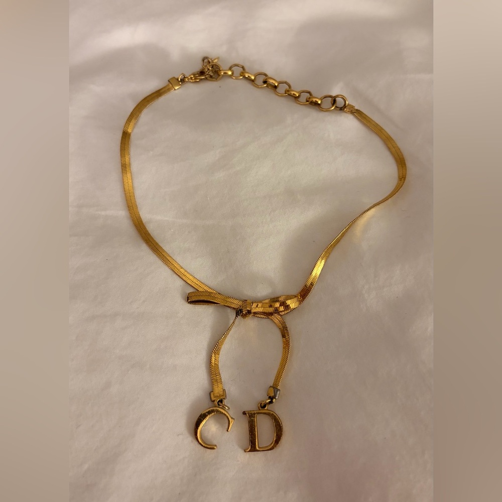 Christian Dior CD Gold Bow Choker Necklace